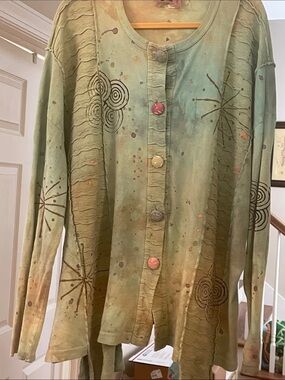 Skramble brand hand painted button front Garment.  L/XL